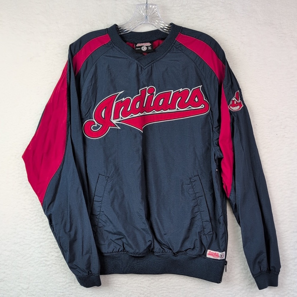 Cleveland Indians MLB STITCHES Pullover Windbreaker Men's Small Wahoo‎ VTG